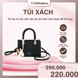 Túi xách da nữ tay cầm vân da rắn kèm móc khóa dễ thương