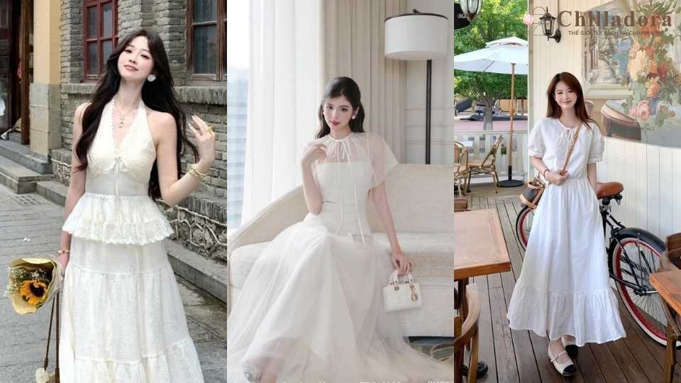 phối túi xách với đầm trắng