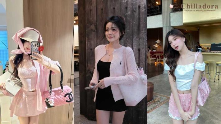 phối đồ với túi xách màu hồng pastel