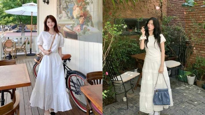 phối túi xách với đầm trắng