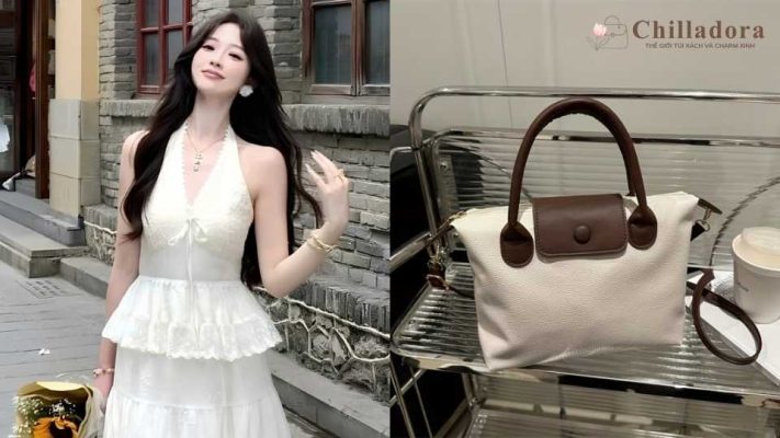 phối túi xách với đầm trắng