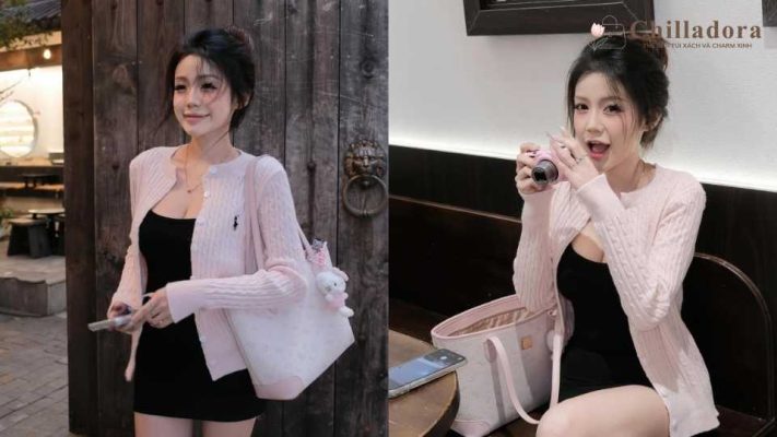 Túi xách màu hồng phối đồ