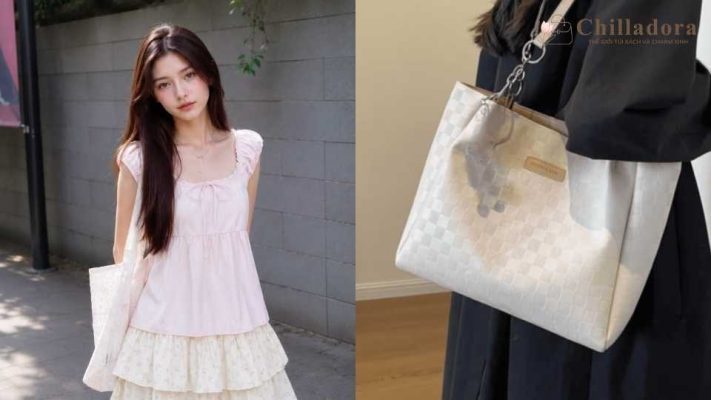 phối đồ với túi xách to