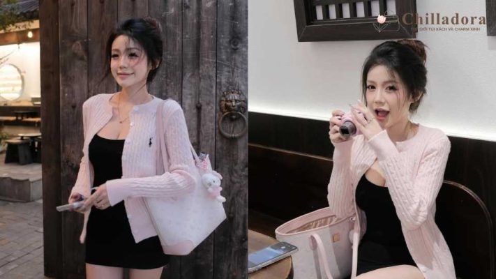 phối đồ với túi xách màu hồng pastel