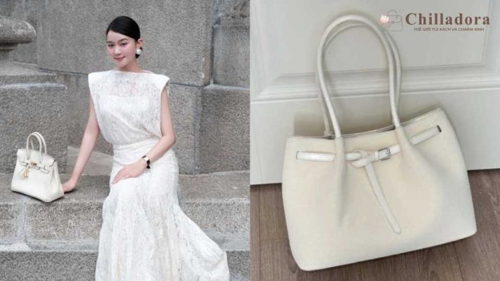 phối đồ với túi xách màu trắng