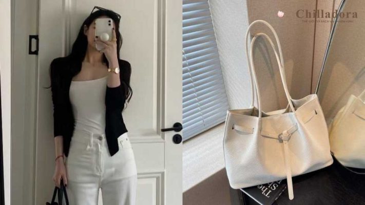 phối đồ với túi xách to