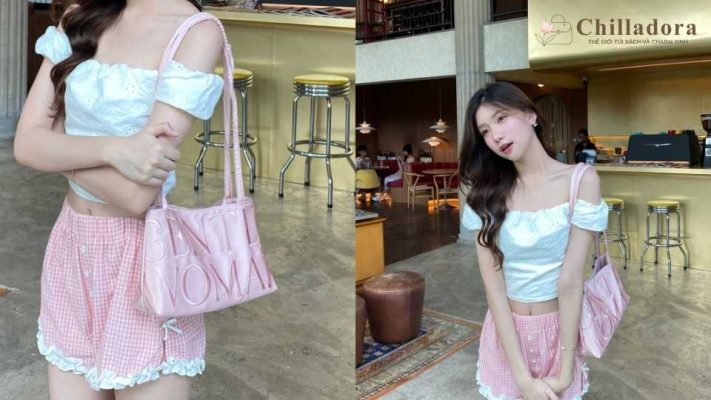 phối đồ với túi xách màu hồng pastel