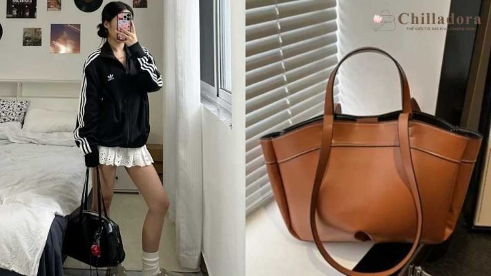 phối đồ với túi xách to