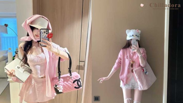 phối đồ với túi xách màu hồng pastel