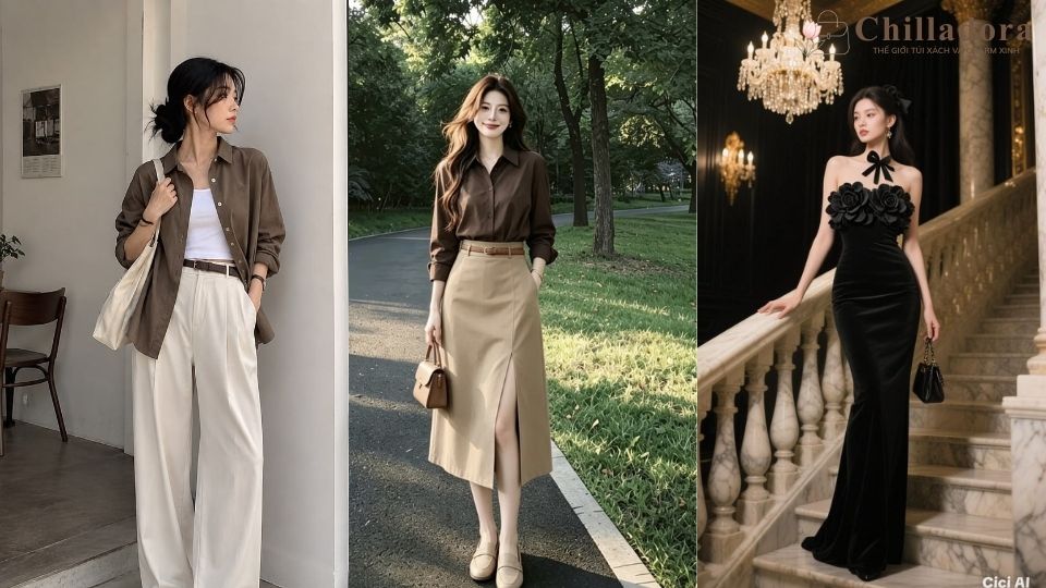 đầm đen phối túi xách màu gì