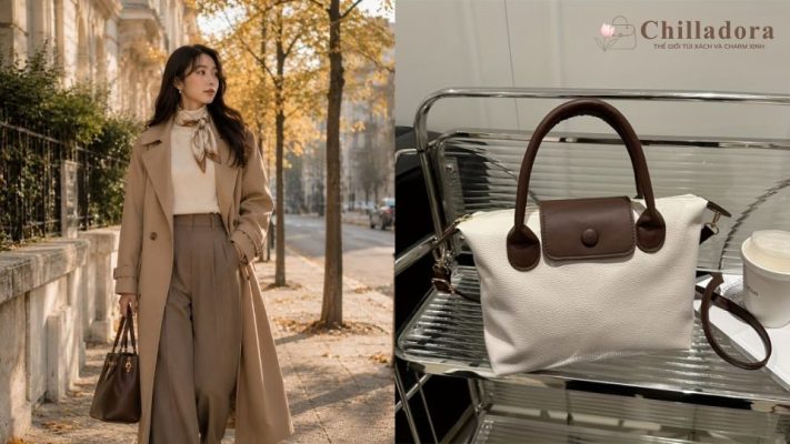 phối đồ với túi xách màu be